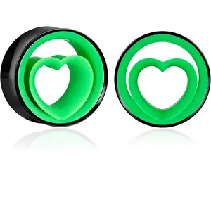 2 count Heart Hollow Double Flared Ear Gauges Plugs, Stainless Steel Two-Tone Earrings Tunnles Expanders for Stretched   (10mm-19mm)