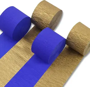 Crepe Paper Streamers 4 Rolls 328ft Metallic Gold & Royal Blue for Party Decorations Ramadan Mubarak 1.8 in x 82 Ft/Roll