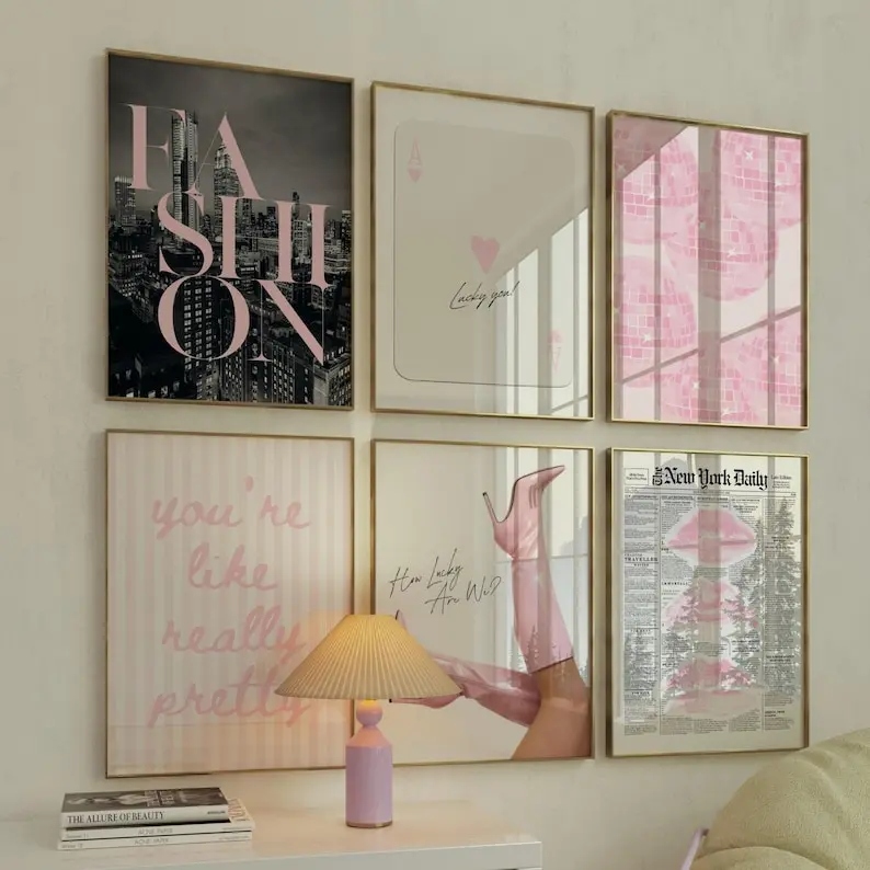 Pink Wall Art Trendy Gallery Wall Set Preppy Aesthetic Prints Wall Set Of 6 Apartment Decor Teengirl Room Decor Pink Art Prints Girly Poster