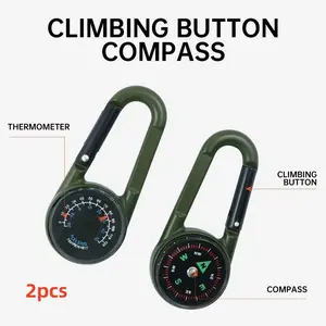 2PCS outdoor double-sided climbing buckle compass, pressure-resistant and waterproof metal thermometer, multi-functional mini compass, portable hanging buckle compass for outdoor hiking, precise and clear camping backpack accessories, Travel Accessory
