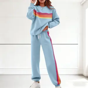 Cozy Stripe Two-Piece Set | Women's Rainbow Hoodie Set | Perfect for Casual Outings | A Must-Have for Your Closet |