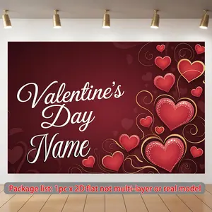 1PC,2D Flat Customizable Valentine's Day Backdrop with Name, Romantic Heart - Patterned Photo Background Cloth, Party Decoration Backdrop, Wedding Proposal Confession Scene Setting Background Cloth