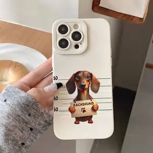 Adorable Dachshund Prisoner Pattern Creative Matte Phone Case, Suitable for iPhone 17 Air/16 Plus/15 Pro Max/14 Pro/13/12/11/XS Max/X Phone Case, Ideal Gift for Family, Friends, Lovers, Boyfriend, Girlfriend for New Year and Christmas