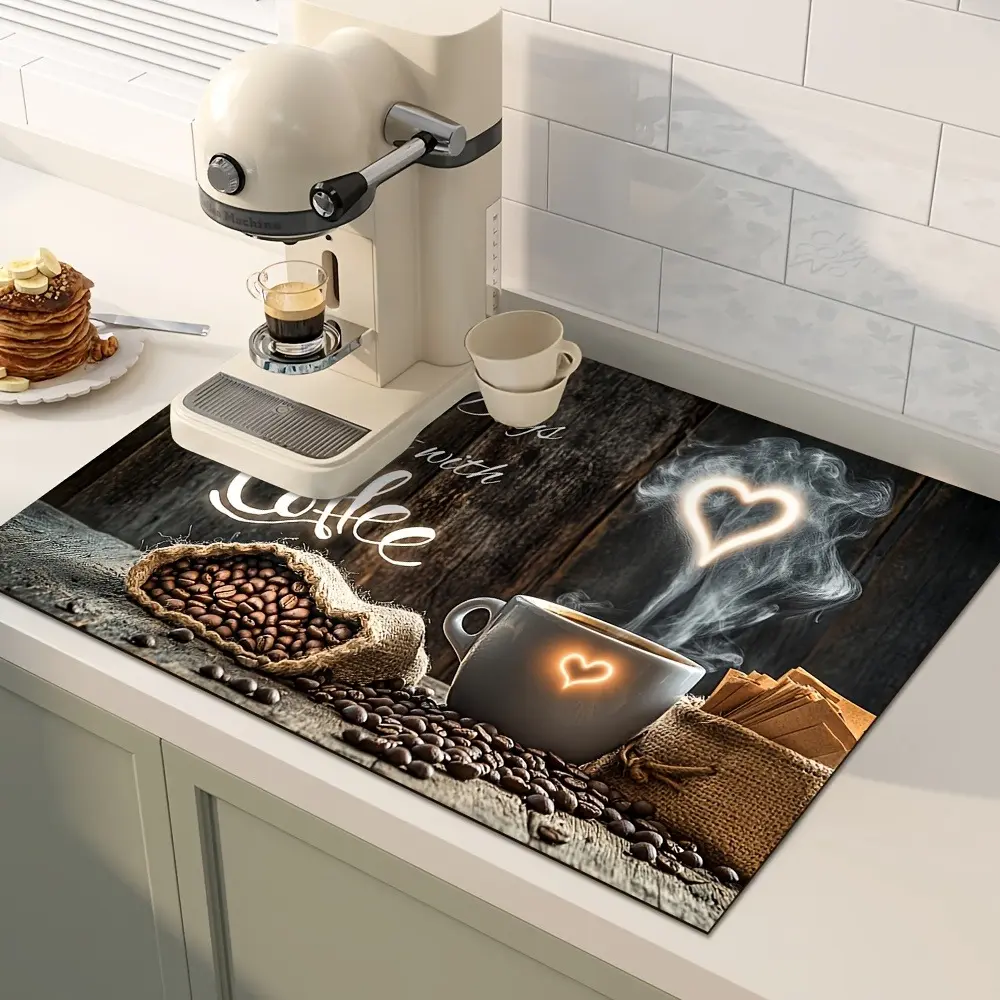 Coffee Theme Kitchen Mat, 1 Count Non-slip Kitchen Placemat, Absorbent Coffee Machine Mat, Coffee Bar Mat, Coasters, Kitchen Decor Accessories, Housewarming Gift, Coffee Lover