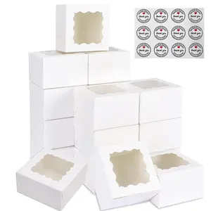 Gift Box Cake Box, 3.39'x3.39'x2.48', Individual Cupcake Containers, Cupcake Boxes with Window And Stickers, Stackable Deep Cupcake Carrier Gift Box