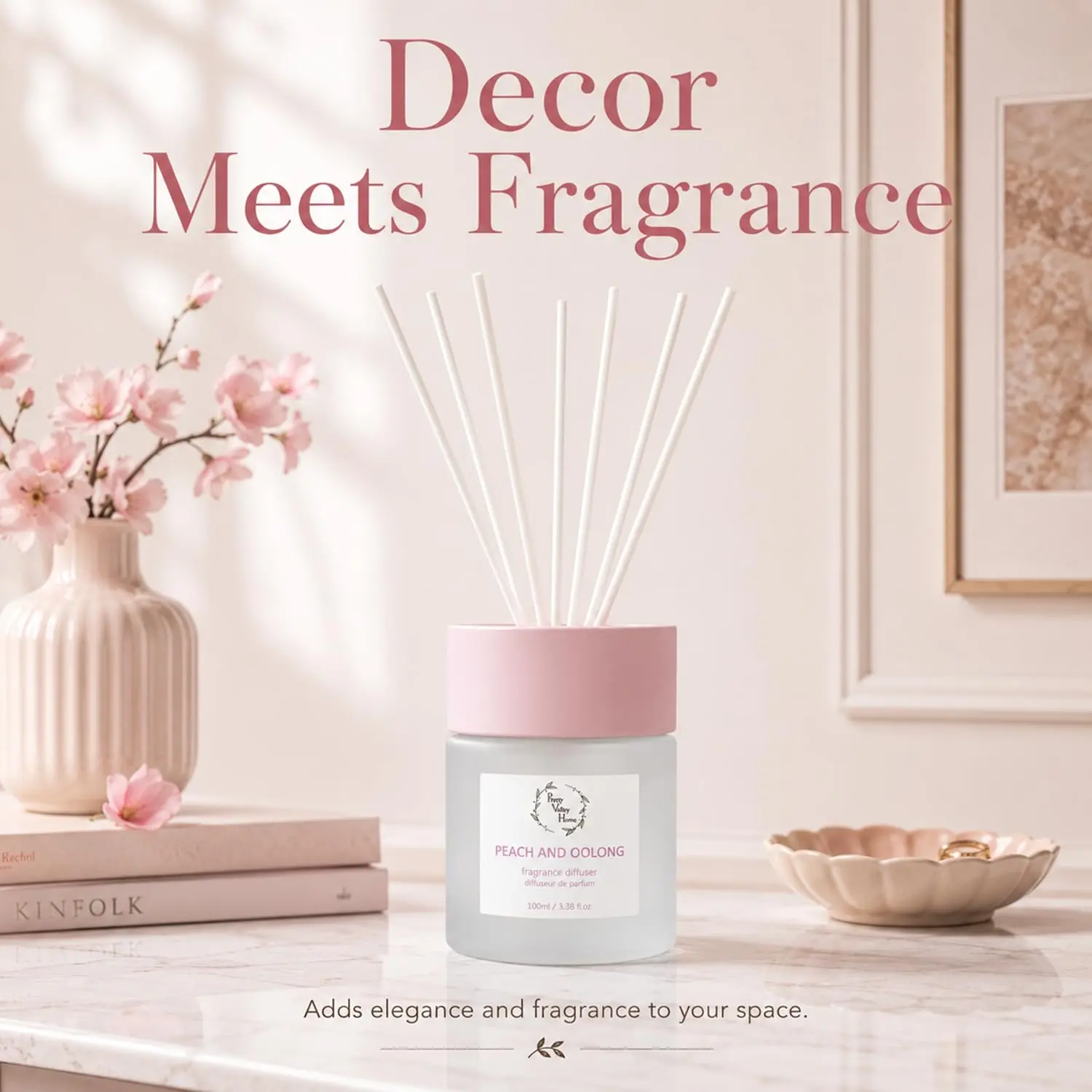 Pretty Valley Home Reed Diffuser Single Set - 100ml/3.38fl oz Gift Box with Fragrance Oil, Glass Bottle, Reed Sticks, Diffuser for Home, Everyday Use, Fragrant Decor, Room Scenting for Bathroom, Living Room