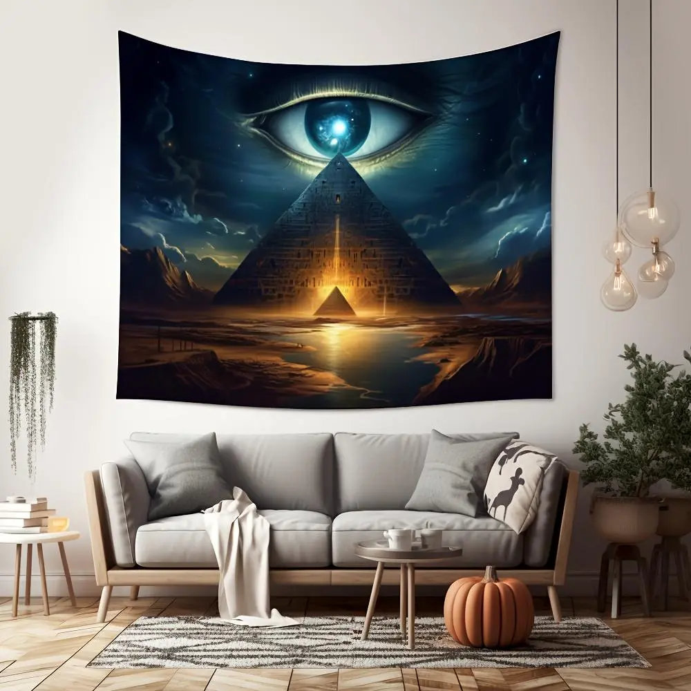 Pyramid Wall Tapestry • Ancient Civilization Country Egypt Pyramid Eyes Photography Backdrop • Photo Photography Background Props • Studio Indoor Decorations