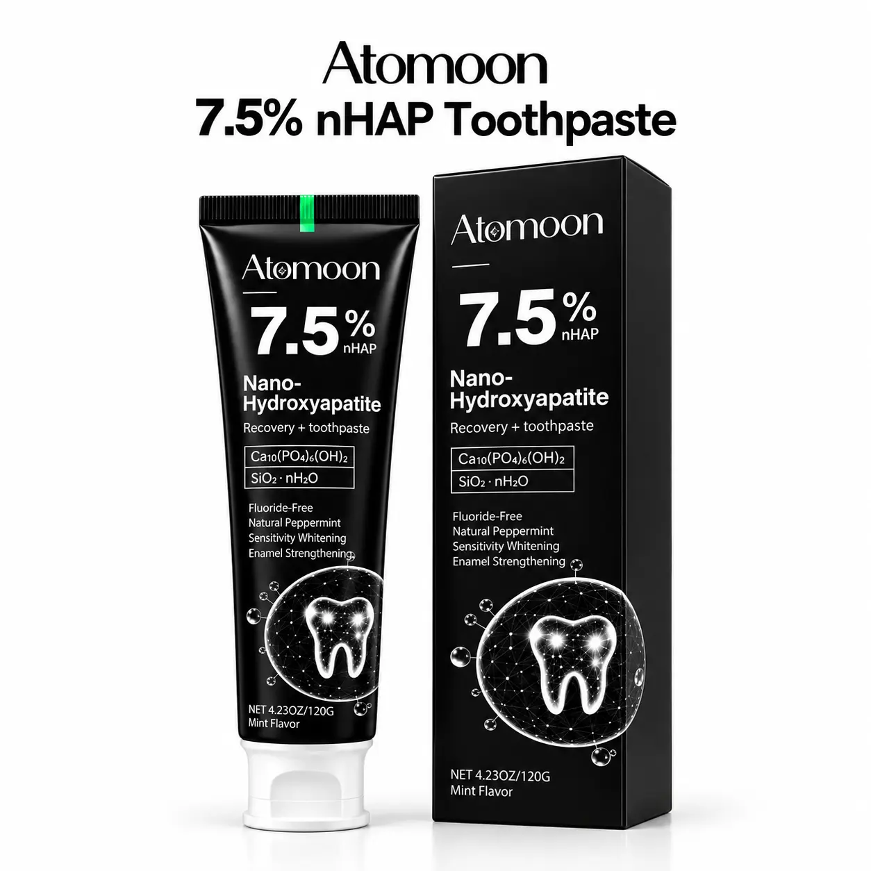 7.5% nHAP Nano Hydroxyapatite Toothpaste, Fluoride Free, Mint Flavor, Enamel Strengthening, Sensitivity Relief, Teeth Whitening for Daily Oral Care