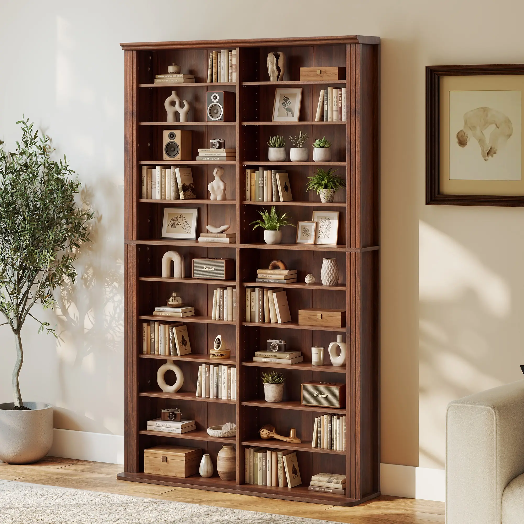 Giratree 71" Media Storage Tower, 22-Compartment Multimedia Cabinet with Adjustable Shelves, Fluted Grooved Sides, Anti-Tip Kit, for Movies, Games and Books