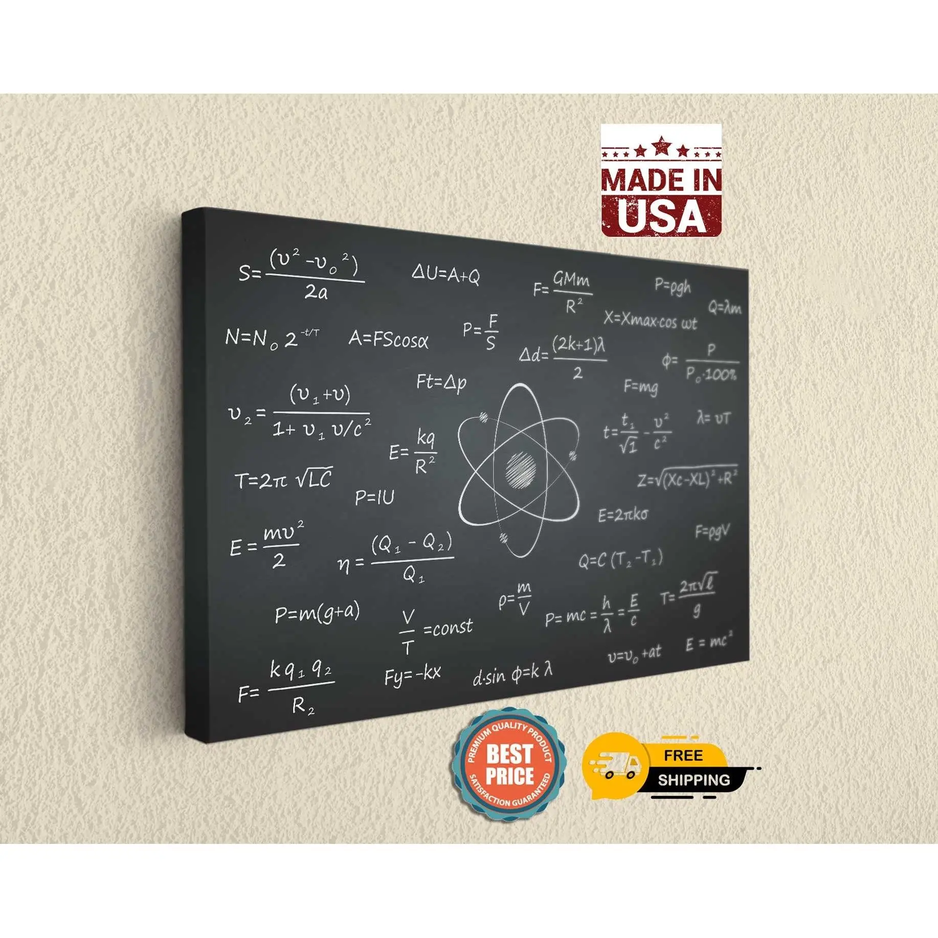 Physics Formulas Canvas Artwork - Lightweight & Durable Decor for School Kids Room - Large Sizes Available -HAND CRAFTED-