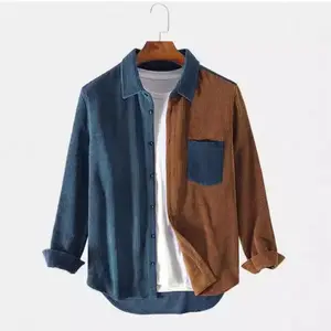 2025 Corduroy Autumn Color‑Block Loose Casual Long‑Sleeve Shirt for Men (Colorblock Patchwork Menswear Top)