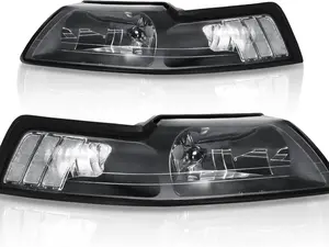 YITAMOTOR Headlight Assembly Compatible with 99 01 02 03 04 1999-2004 Ford Mustang Headlamp Headlights(Black Housing Clear Reflector)