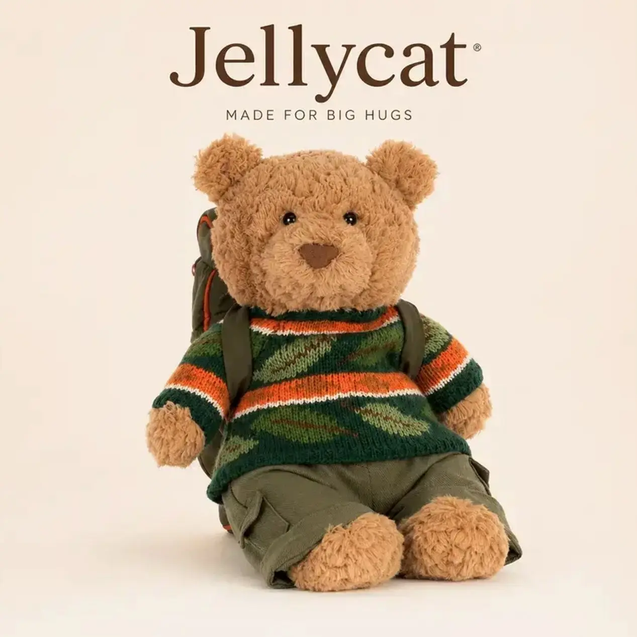 Jellycat Bartholomew Bear Hiking Plush Stuffed Animal – Ultra Soft Teddy Bear with Backpack Outfit, Cute Collectible Gift for Kids & Adults
