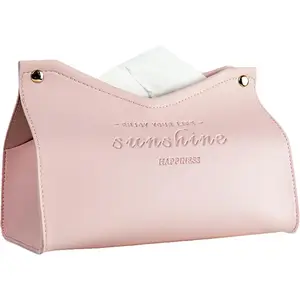Tissue Box Cover Rectangle - Premium PU Leather Minimalist Tissue Holder - Modern Nordic Decor for Home, Office & Car - Decorative Tissue Cover for Table Vanity Nightstand Parlors Countertop (Pink)