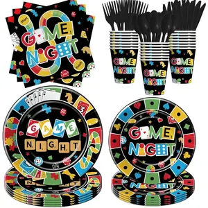 Family  Night Party Decorations Tableware, Family House Board  Party Supplies for Birthday  Adults Gaming Night, Disposable Paper Plate, Napkin, Cup, Cutlery, Serves 24