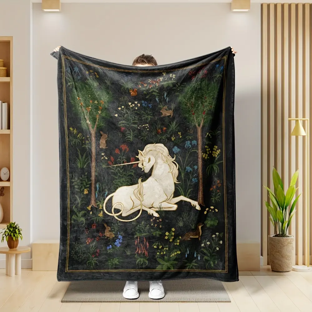 Unicorn Fantasy Blanket, Dark Forest Throw Blanket, Magical Fairycore Blanket, Cottagecore Home Decor, Mythical Creature Blanket, Gothic Aesthetic Blanket, Cozy Soft Throw Blanket for Couch Bed Bedroom, Fantasy Lover Gift, Unique Christmas Birthday Gift