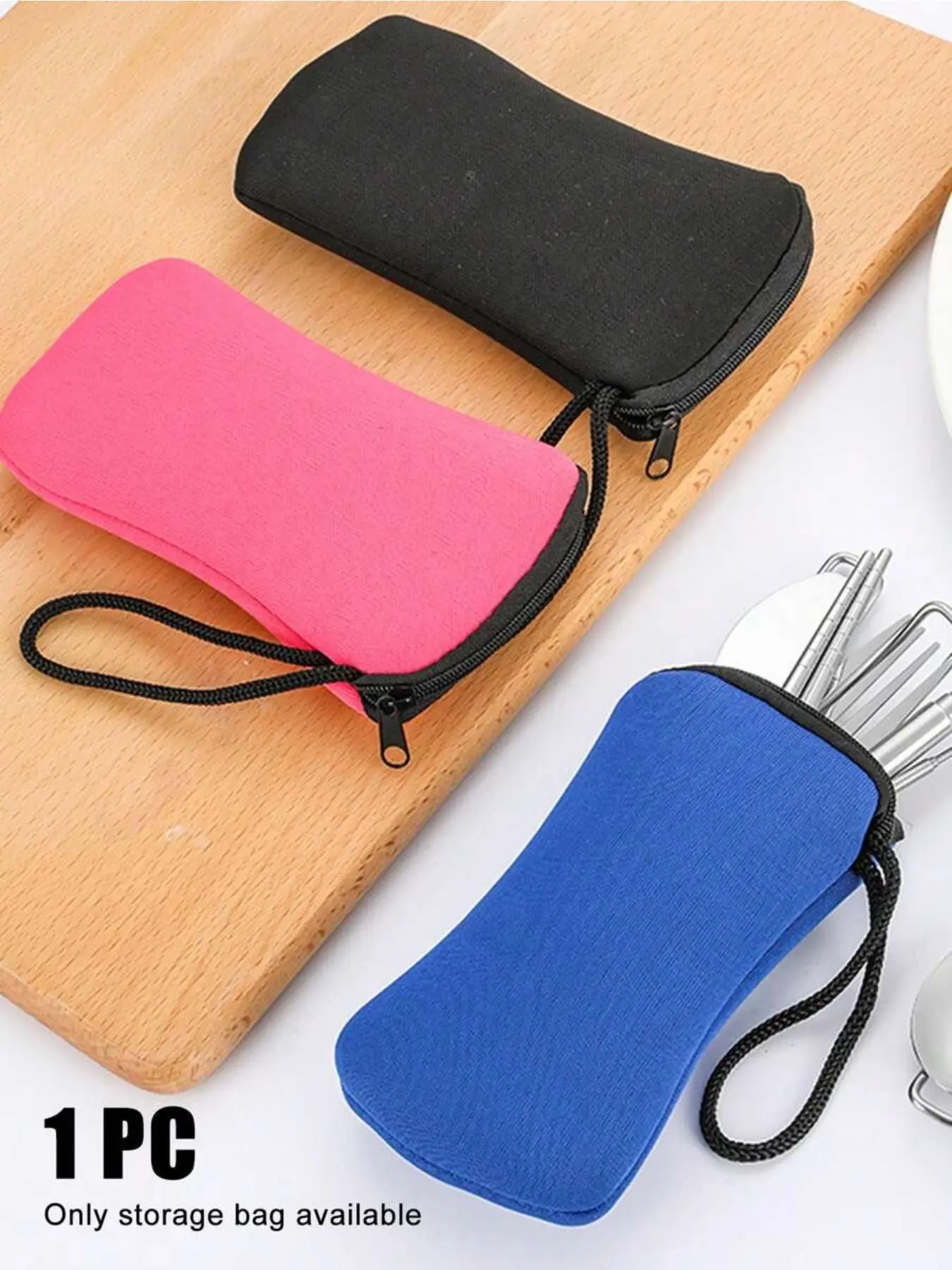 Leak proof portable fabric cutlery bag, durable zipper cutlery bag, suitable for forks, spoons, and knives, suitable for camping, picnicking, school, and office use, home storage and organization, home accessories, only provides storage bags