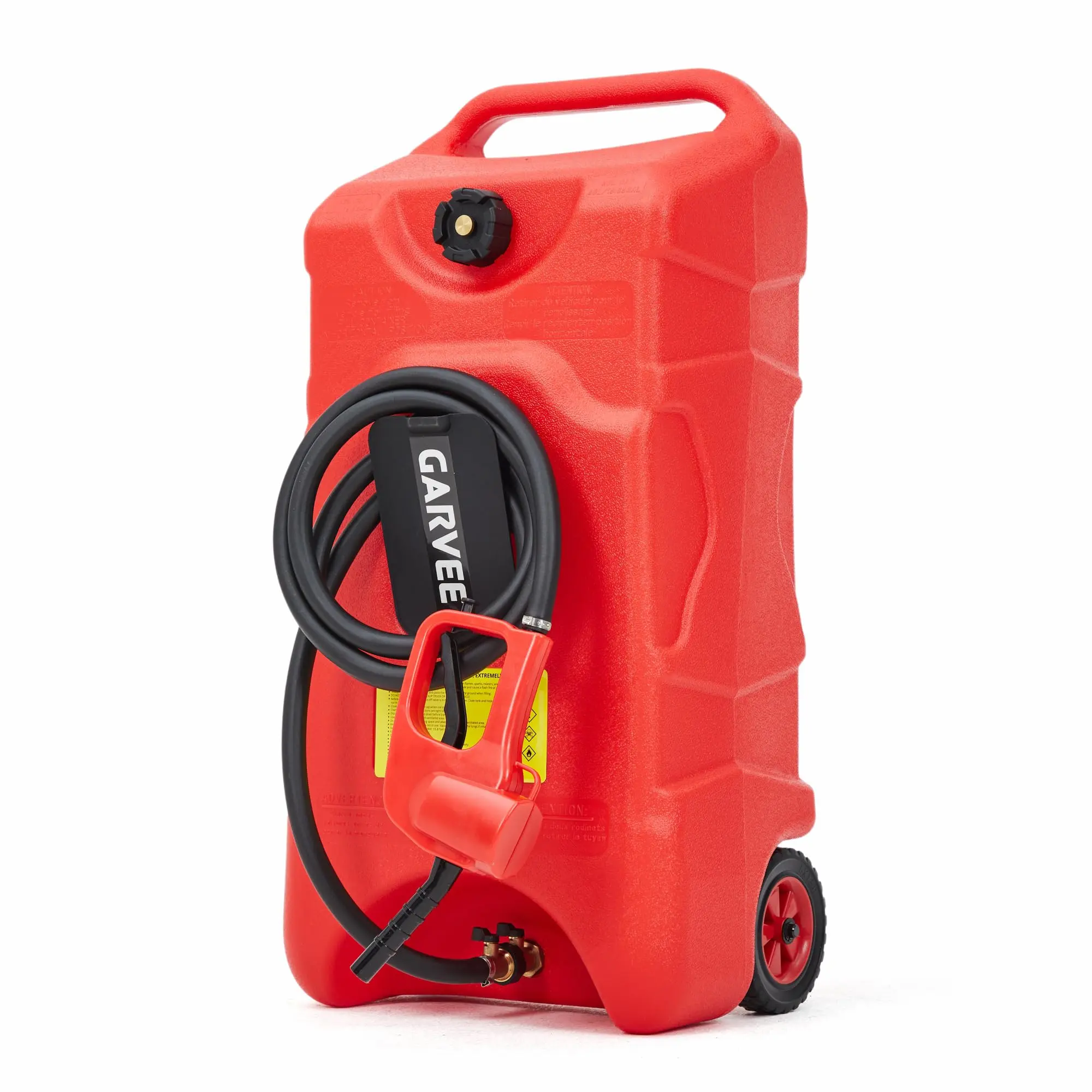 Garvee 16 Gallon Gas Can, Fuel Tank Container with LE Fluid Transfer Manual 10 FT Siphon Pump, Portable Diesel Gas Storage Caddy w/Wheels for Car, ATV, Weeder, Boat, Tractor, Snow Blower,Generator