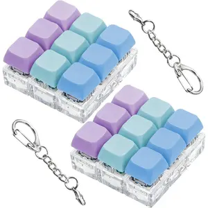 2 Pack 9 in 1 Keyboard Fidget Toy, Keyboard Fidget Keychain Anti-Stress Keyboard Decompression Button Finger Clicker Toys Stress Relief Fidget Valentines Gifts Stuffers for Kids Women (Blue,Purple)