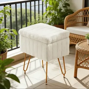 Vanity Chair With Storage, Multi-functional Makeup Chair Storage Stool, Makeup Chair Shoe Changing Dual Purpose Stool With 4 Golden Metal Bases, Suitable For Cosmetic Storage, Bedroom, Living Room, Study Room Home Decoration, Home Decor Gift
