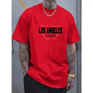 LOS ANGELES Print Tee Shirt, Tees for Men, Casual Short Sleeve T-shirt for Summer and autumn
