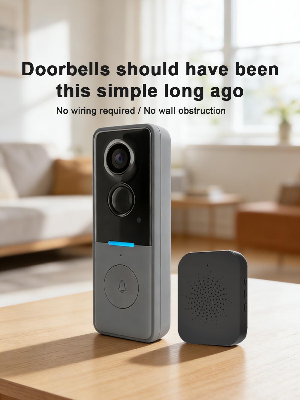 1080P Wireless Wi-Fi Video Doorbell Camera, Door Home Security, Night Vision, Two-Way Audio, Cloud Storage, Smart AI Motion Detection, Live View, Battery Powered, No Subscription, TUYA APP, Doorbell with Chime, Motion Detection & Alerts