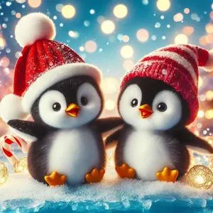 5D DIY Full Drill Round Diamond Painting - Diamond Art Kit Cute Penguin Mosaic, Canvas - DIY Decor, Home Wall Decoration, Perfect for Halloween, Christmas, Independence Day, Birthday, and Anniversary Gifts