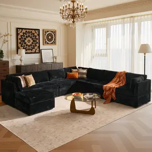 CAODOC 8 PCS Modular Sectional Sofa With Ottoman,Convertible Sectional Plush Corduroy Cloud Couches with Deep Seat Sofa Cushion, 8 Seater Large Modular Sectional Sofa For Living Room