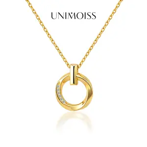 UniMoiss 18K Gold-Plated Moissanite Minimalist Loop Pendant Necklace Silver-Plated Birthday Wedding Engagement Anniversary Valentine's Day Gift Daily Wear