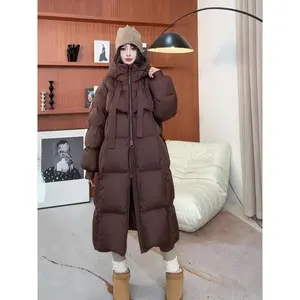 New Thickened Down Cotton Jacket for Women Long Over-the-Knee Cotton Coat Korean Style Loose Puffer Jacket Winter Cotton Padded Outerwear Tops Womenswear White Basic Casual Minimalist — cute tops single-breasted design cartoon