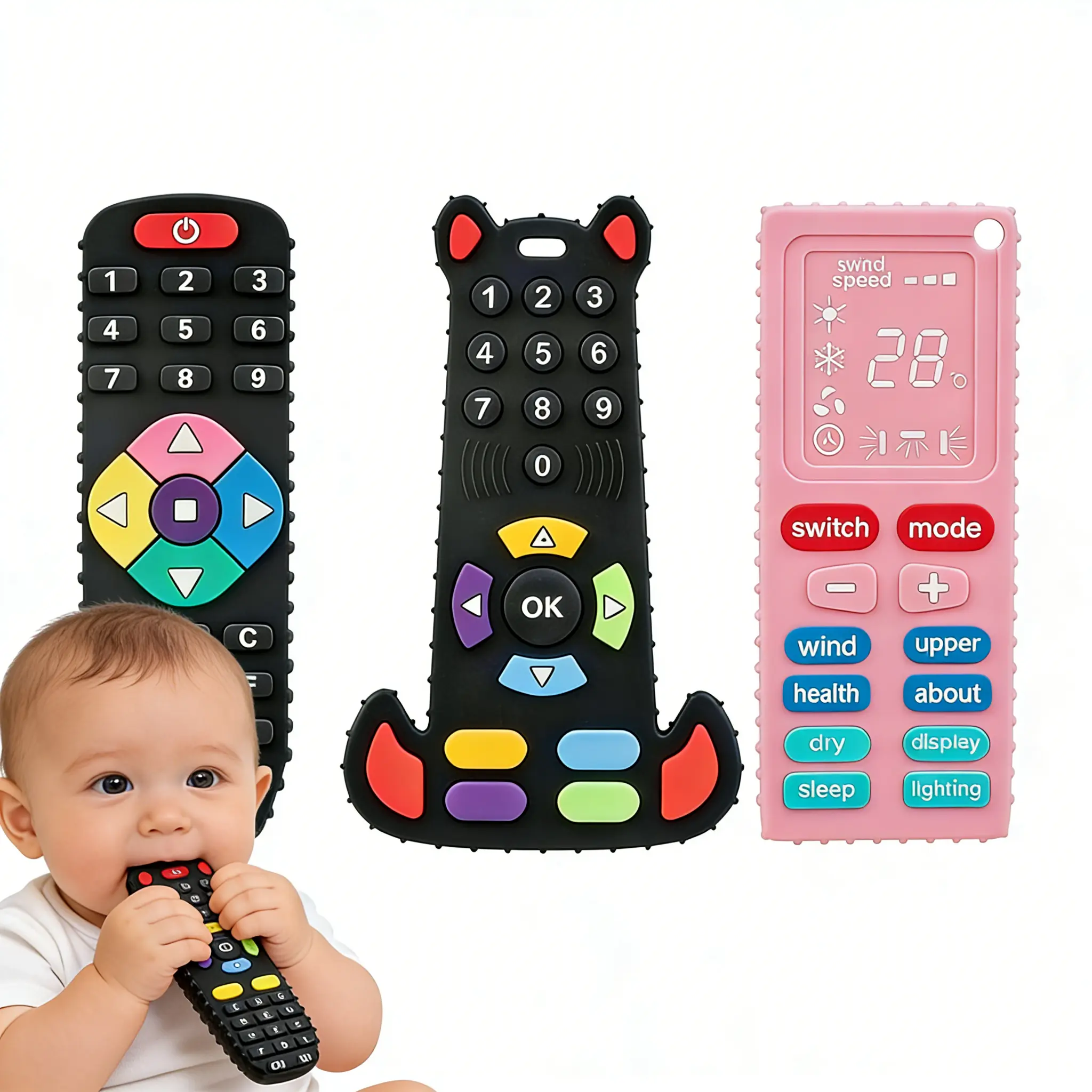 VODVOB Remote Control Baby Teether – Soft Silicone Sensory Chew Toy Mouth Toy for Infants and Toddlers