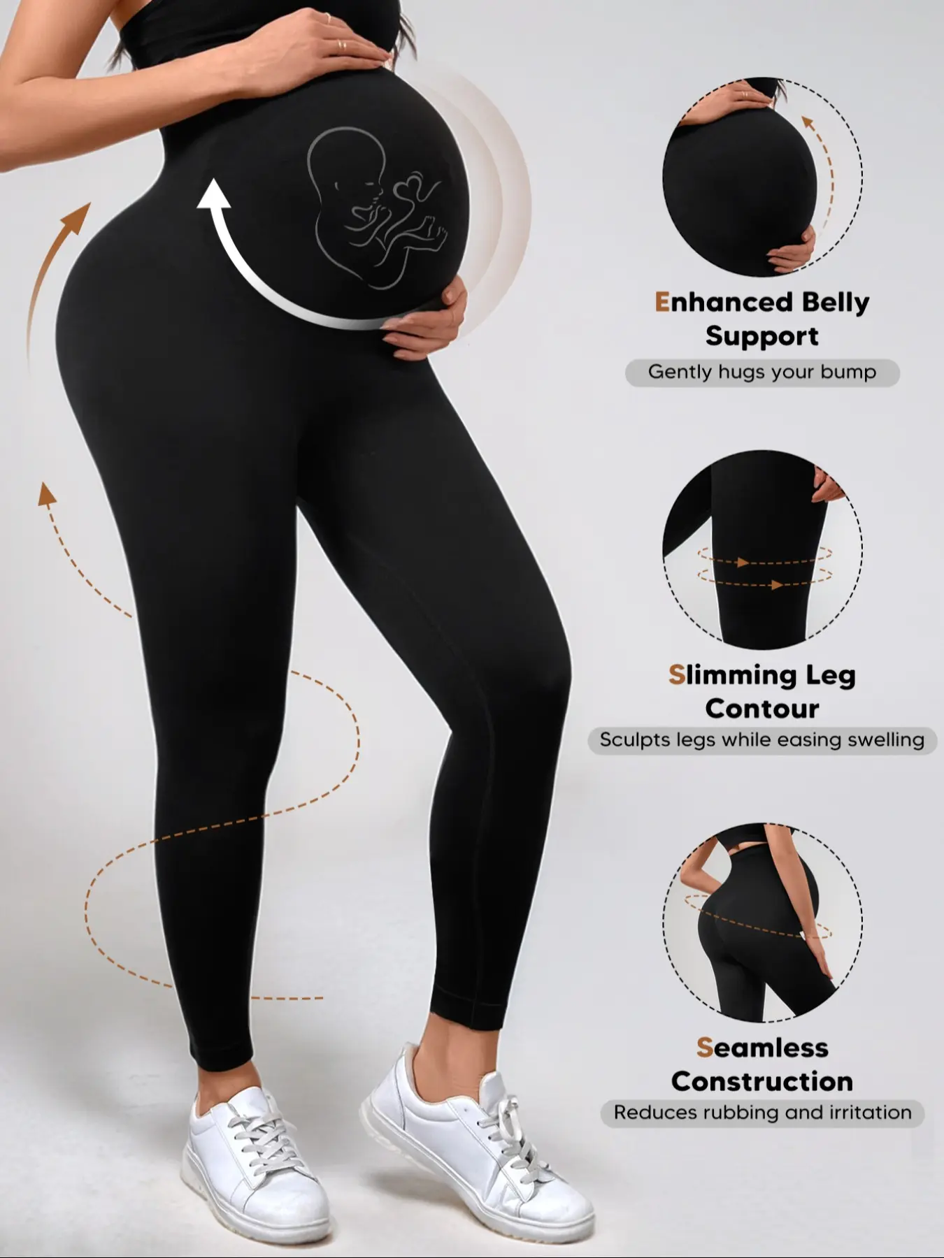 High-Waisted Maternity Leggings, Seamless Stretch Fabric, Full-Length Belly Support, Casual & Workwear Essentials for Women, Pregnancy Clothes, Maternity Apparel, Prenatal Maternity Clothing