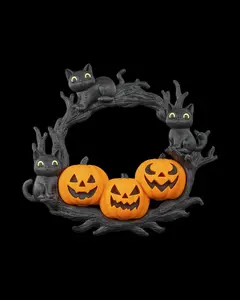 3D Printed Halloween Pumpkin Cat Wreath