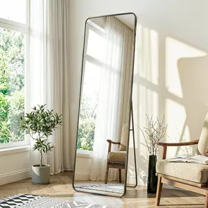 Full Length Mirror, 56"x15" Floor Standing Full  Mirror for Bedroom, Wall Mounted, Freestanding or Leaning, Rounded Corners Rectangle Design for Living Room, Bedroom or Dressing Room(Black)