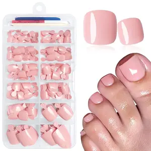 168pc Press on Toenails Women Fake Toe Nails with Adhesive Tabs, Nude Tan Fake Toenails Press on Nail Toe Acrylic Nail Tips Short Square False Toenails Artificial Toe Nails