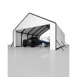 Weatherproof Carport Enclosure Panels, Heavy Duty PE Tarp with Zippered Doors and Ball Bungees, UV & Water Resistant Outdoor Shelter Kit for Metal Carports and Garages