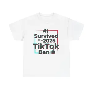 I Survived the 2025 TikTok Ban Unisex Heavy Cotton Tee, Trendy Graphic Tee, TikTok Humor Shirt, Gift for Social Media Lovers, Funny