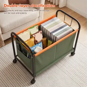 Children Toy Organizer with Wheels, Metal and Oxford Cloth Toy Box, Toy Book Clothes Storage Organizer for Bedrooms, Toy Rooms, Playrooms