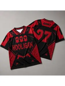 Streetwear Army 07 Flame Jersey, Black Red White with & Fire Print, Breathable Quick Dry V-Neck Tee for Hip-Hop Fans, Streetwear Enthusiasts, Festival Goers & Y2K Style Lovers