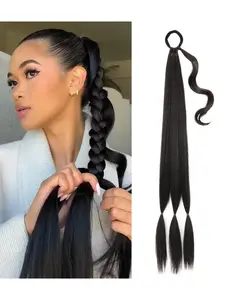 Long Braid Ponytail Extension with Hair Tie DIY Wrap Around Synthetic Hairpiece Natural Soft Fluffy Style for Women’s Daily Wear Synthetic Hair Pieces (32 Inch Brown Black)