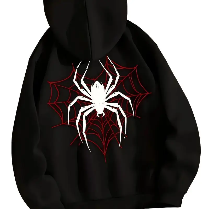 Women's Spider Graphic Hoodie, Oversized Streetwear Essential in Thick Fleece for Casual Everyday Fall-Winter Wear