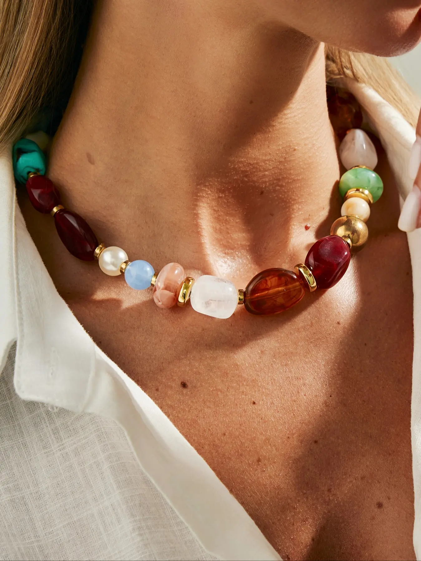 Women's Boho Vintage Resin Beaded Necklace, Fashionable Retro Jewelry for Women, Elegant Accessory for Daily Wear & Special Occasions