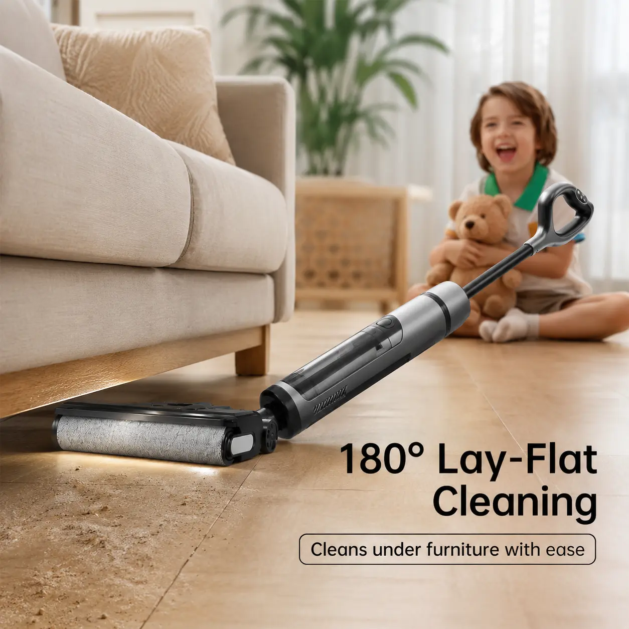 FS3 Cordless Wet-Dry Handheld Vacuum Mop - 180° Lay-Flat Floor Washer with 1-Tap Self-Cleaning, 9.5kPa Suction, Anti-Tangle Brush, Edge Cleaning, 47-Min Runtime, Power Adapter, Charging & Storage Base for Indoor Hard Floors, Dining Room Use, Cleaning Brus
