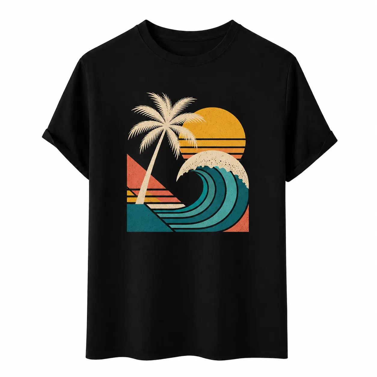 Vintage Circular Mountain Forest River Sunset Nature Outdoor Wilderness Graphic T-Shirt Hiking Camping Nature Lover Unisex Cotton Short Sleeve Casual Tee