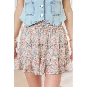 Through The Garden Ivory Multi Floral Skort