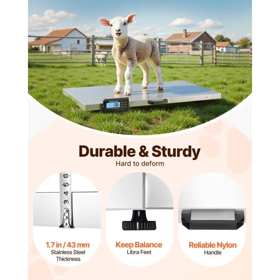 VEVOR Livestock Scale 700LBS, Dog Scales Large Platform 40.6x20.9Inch Stainless Steel Vet Scale Industrial Floor Scale Large Animal Scale Pig Scale Goat Weight Scale Pet Digital Scale
