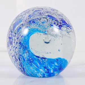 Hand Blown  Waves  Ball - Glass Collectible Figurines Spere - Paperweight Glass Ball Aquarium DecorOffice Decor  Lovers