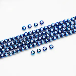 50pcs Fashion Ocean Saint Shark Starfish Ceramic Beads for Jewelry Making Electroplated Hexagram Pattern Beads For DIY Handmade Crafts Jewelry Making Bracelets Necklace Christmas Birthday Gift