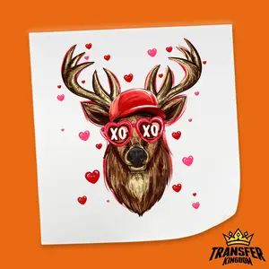 Valentine Deer With XO Glasses - Valentine's Day DTF Heat Transfer Sheet