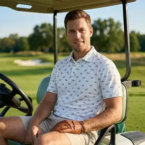 Men’s Athletic Golf Polo 06 – Green Golf Cart Pattern Polo Shirt